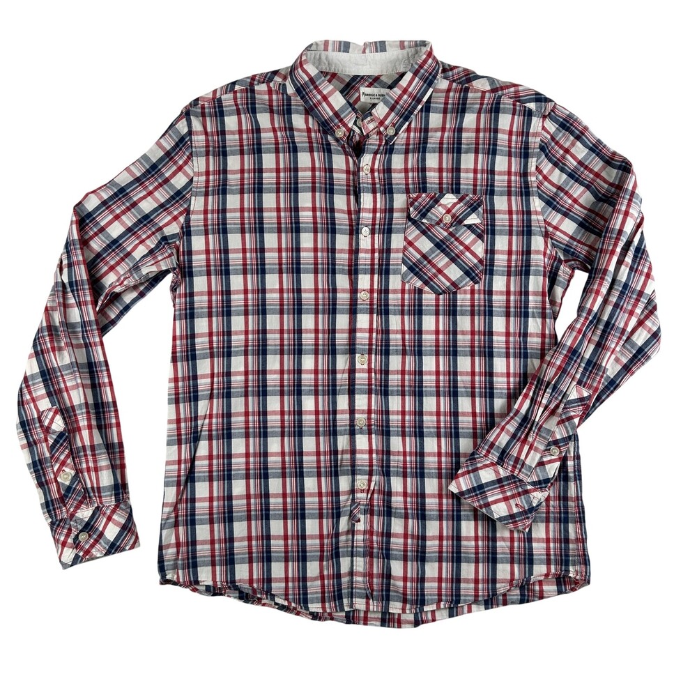 Bridge & Burn Shirt Mens XL Red Blue Plaid Long Sleeve Button Front Cotton Top